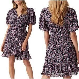 Ever New Melbourne Eleanor Ruched Floral Asymmetric Mini Dress Purple Women's 0